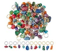 SUPERFINDINGS 72Pcs 12Styles Natural Stone Pendants Mixed Gemstone Charms with Light Gold & Silver Stainless Steel Jump Ring Dangle Charms for Jewelry Making 15~20mm