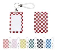 SUPERFINDINGS 7Pcs Plastic Name Card Holder with Checkered ID Badge Holder Cute Badge Reel for Women Teachers Nurses Doctor Students Office 11x6.9cm