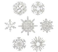 SUPERFINDINGS 7Pcs Snowflakes Brooch Rhinestone Winter Brooch Pin Silver Brooches Lapel Pin Christmas Winter Broches Elegant Dress Accessories Jewelry for Hat Bag Suit Tie Wedding