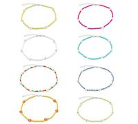 SUPERFINDINGS 8 Pieces Glass Beaded Choker Necklace Bohemian Seed Bead Necklaces Handmade Rainbow Flower Beaded Necklace Summer Beach Jewelry Birthday Gifts for Women s Daughters