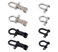 SUPERFINDINGS 8 Sets 8 Styles Alloy Bow Shackles Adjustable Black and Silver D Ring Shackle Clasps with 4 Holes Paracord Bracelets Making Buckles Hole: 3mm