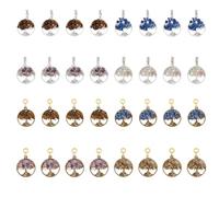 SUPERFINDINGS 8 Style 32Pcs Tree of Life Pendant with Gemstone Flat Round Pendant Natural Chakra Necklace Charm Lucky Stone Earring Charm for DIY Jewelry Bracelet Craftsmanship Gift