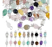 SUPERFINDINGS 80 Pcs Gemstone Connector Charms Natural Chip Stone Links 2.5-3mm Silver Hole Double Loop Irregular Crystal Pendants for DIY Bracelet Necklace Jewelry Making