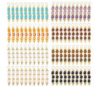 SUPERFINDINGS 80Pcs 8 Colors Round Bead Dangle Charms Natural Gemstone Pendants Crystal Pendants with Light Gold Stainless Steel Findings for DIY Earrings Keychains Jewelry Making