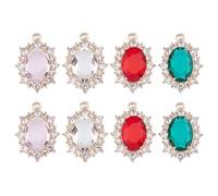 SUPERFINDINGS 8Pcs 4 Colors Cubic Zirconia Charms Birthstone Charms Rhinestone Pendants Oval Crystal Pendants for Necklace Bracelet Dangle Earrings Jewelry Making, Hole: 1.6mm
