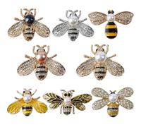 SUPERFINDINGS 8Pcs 8 Styles Bee Brooch Pins Alloy Enamel Insect Animal Brooches Rhinestone Honey Bee Lapel Pins Cute Decorative Pin for Dress Sweater Shawl Bag Backpack Decoration