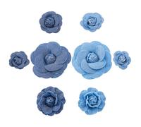 SUPERFINDINGS 8Pcs 8Styles Fabric Flower Blue Denim Cloth Camelia Sewing Flowers Embellishment 3D Flower for DIY Costume Accessories Crafts Supplies Scrapbooking, 35~78x34~75x14~22mm