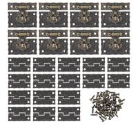 SUPERFINDINGS 8Pcs Antique Hasp Latch Buckle Diary Jewelry Wood Box Catch Latch with 16Sets Jewelry Box Hinges Connectors Catch Latchs Hook Lock Hasp Decor for Suitcase Decorative Cabinet,Hole: 2.5m