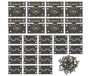 SUPERFINDINGS 8Pcs Antique Hasp Latch Buckle Diary Jewelry Wood Box Catch Latch with 16Sets Jewelry Box Hinges Connectors Catch Latchs Hook Lock Hasp Decor for Suitcase Decorative Cabinet,Hole: 2.5m