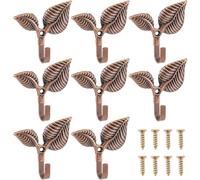 SUPERFINDINGS 8Pcs Iron Leaf Wall Hooks Decorative Wall Mounted Coat Hooks Vintage Iron Coat Hook for Hanging Hat Towel Key Caps Clothes Kitchen Red Copper