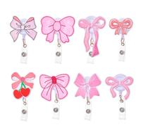 SUPERFINDINGS 8Pcs Pink Bow Badge Reel Retractable Nurse Badge Reels Cute Bow Badges Holder for Nurses Medical Workers Nursing Student Teacher Accessories 12.5cm