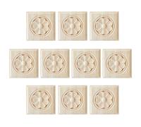 SUPERFINDINGS 8Pcs Solid Wood Applique Block 81mm Floral Carving Patch Flat Back Ready to Glue Furniture Door Drawer Bed Decor 11mm Relief Thick Square Onlay Moccasin