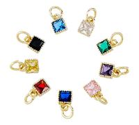 SUPERFINDINGS 9 Pcs Micro Pave Rhinestone Charms Square CZ Birthstone Charms 18K Gold Plated Micro Pave Cubic Zirconia Pendants 7x5mm Tiny Gold Charms for DIY Earring Necklace Bracelet