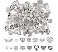 SUPERFINDINGS 90Pcs 15 Styles Antique Silver Heart Beads Love Loose Beads Alloy European Style Spacer Beads Tibetan Bracelet Beads for DIY Earrings Bracelets Jewelry Making