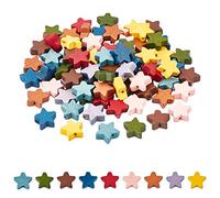 SUPERFINDINGS 90pcs 9 Colors Flat Star Wooden Beads 14~15x14~15x5.5mm Painted Natural Wood Beads for Earring Bracelet Necklace Jewelry Making, Hole: 1.5mm