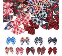 SUPERFINDINGS 90Pcs Mini Plaid Ribbon Bows 2.4x2.6cm Christmas Mini Buffalo Check Bow Gingham Ribbon Bow Ornament Multicolor Tiny Gingham Polyester Applique for Sewing Scrapbooking Wedding Party Decor