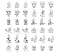 SUPERFINDINGS 96Pcs 12 Styles Tibetan Style Alloy Pendants 12 Chinese Zodiac Signs Charms Animal Theme Metal Pendants for Necklace Earring Bracelets Jewelry Making, Hole: 1.6~2mm