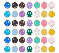SUPERFINDINGS 98Pcs 14 Colors Smile Face Pendants Alloy Enamel Flat Round with Smiling Face Charms Light Gold Happy Face Pendants Earring Bracelet Necklace Supplies for DIY Craft Jewelry Making