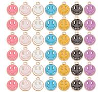 SUPERFINDINGS 98Pcs 7 Colors Smile Face Charms Enamel Pendants with Smile 14.5x12mm Colorful Happy Face Alloy Pendant for Jewelry Making,Hole: 1.5mm