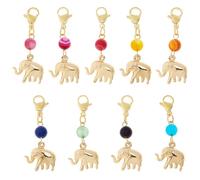 SUPERFINDINGS 9Pcs Elephant Charm Pendant Clip on Charms Gold Brass Elephant Charm with Natural Stone Zipper Pulls Charms Ball Dangle Bead Charms for DIY Jewelry Making