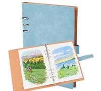 SUPERFINDINGS A5 Watercolor Sketchbook Refillable Light Blue Leather Alloy Cover 30 Pages Refillable Cold Press Paper for Watercolor Gouache Marker Drawing Travel, 8.27x5.59 Inch/21x14.2cm