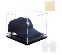 SUPERFINDINGS Acrylic Baseball Hat Display Boxes Football Cap Display Stand Hat Dust-Proof Cases Rectangle Clear for Display Holder Stand Includes 1Pc Glove and Cleaning Cloth,21.8x20.05x17.5cm
