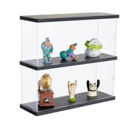 SUPERFINDINGS Acrylic Display Case Clear Wall Mountable Display Case for Collectibles 2 Tier Display Cabinet Box with Black Base Collections Showcase Storage Organizer for Rock Crystals Minifigures