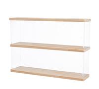 SUPERFINDINGS Acrylic Display Risers Stand 2 Tiers Display Case for Funko Pop Figures Wood Showcase Storage Box for Collections Display Holder, 39.5x9.7x27.45cm