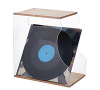 SUPERFINDINGS Acrylic Record Storage Holder Wood Vinyl Record Organizer Record Album Storage Crate CD Magazine Display Shelf with Wooden Board for Books Magzines Files