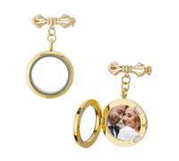 SUPERFINDINGS Bowknot Bouquet Photo Locket Charms Brass Brooches Pins Photo Charm Frame with Alloy Locket Pendants Golden Wedding Boutonniere Bouquet Charm Round Photo Charm