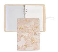 SUPERFINDINGS Embroidered Journal A5 Pink Flower Notebook 6 Ring Binder Cloth Refillable Notebook with 180 Lined Paper and 10 PVC Zipper Pockets for Women Planner Binder Back to School Gift