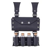 SUPERFINDINGS Medieval Alchemy Belt Bag with 4 Cork Glass Vials Black PU Leather Retro Belt Pouch Waist Pack with Bottle Wizard Waist Pouch Side Pack for Viking Renaissance Costume Cosplay Decor