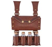 SUPERFINDINGS Medieval Alchemy Belt Bag with 4 Cork Glass Vials PU Leather Retro Belt Pouch Waist Pack with Bottle Wizard Waist Pouch Side Pack for Viking Renaissance Costume Cosplay Decor, Brown