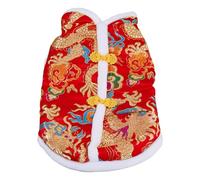 SUPERFINDINGS New Year Dog Costume Winter Dragon Knot Buttons Chinese Spring Festival Pet Clothes Vest of the Tang Dynasty Christmas Coat Clothes for Teddy Bichon Small Medium Dogs L(36.4x24x1cm)