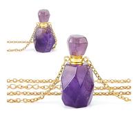 SUPERFINDINGS Perfume Bottle Necklace Crystal Perfume Bottle Pendant Oil Diffuser Necklace Gemstone Vial Natural Amethyst Pendants for Christmas Valentine's Mother's Day