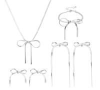 SUPERFINDINGS Platinum Bowknot Jewelry Set Including Bow Drop Dangle Earrings Bow Choker Necklace Ribbon Bow Stud Earrings for Women Bride Bridesmaid Wedding Party Prom