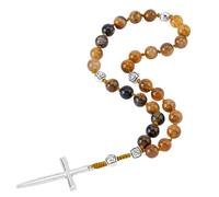 SUPERFINDINGS Prayer Beads Gemstone Prayer Rosary Natural Stone Rosary Beads with Cross 8mm Bead Anglican Rosaries for Catholic Christian Confirmation Gifts, Length:22.8cm/9in, Tiger Eye+Alloy, No