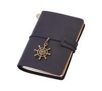 SUPERFINDINGS Refillable Leather Journal Travelers Notebook 5.3"x4.21"/13.5cm x 10.5cm Handmade Travel Journal Notebook Handcrafted Leather Journals with Alloy Helm Charm for Men and Women, Black