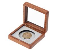 SUPERFINDINGS Single Coin Storage Case Wood Challenge Coin Dispaly Case Coins Presentation Box with Pallid Velvet 5cm Slot Coins Holder with Clear Top Window for Collection