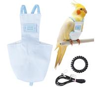 SUPERFINDINGS Snap-Closure Parrot Diaper with Leash 1Pc 5.04x2.95 Inch/128x75 mm Washable Bird Flight Suit 8.5 mmThick 2.09Inch Adjustable Rope for Cockatiel Parrots Travel Perch Light Sky Blue