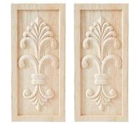 SUPERFINDINGS Wood Carved Onlay Applique Carving Decal 19.6x9cm Corner European Style Craft Center Flower Long Applique for Dresses Door Cabinet Bed Unpainted Decor