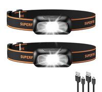 SuperFire 2 Pack Head Torch Rechargeable, Lightweight & IP44 Waterproof Headlamp, 4-Hour Runtime, Hands-Free Bright LED Headlight for Fishing, Camping, Hiking, Cycling, Night Work Security