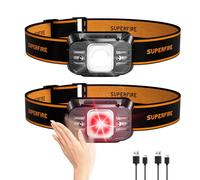SuperFire Headlights for Head, Led Headlamp Rechargeable with Red Light, 7 Light Modes, IP 44 Waterproof Motion Sensor Head Flashlight for Camping, Hiking, Running, Hunting, Mechanic, 2 Packs(HL75-X)