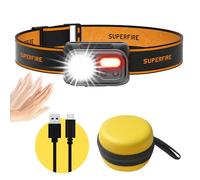SuperFire LED Head Torch Rechargeable, 2000LM Super Bright Headlamp with Storage Box, USB C headtorch Sensor Control, 9 Light Modes(Red Light), Lightweight Headlight for Camping Fishing Cycling Hiking