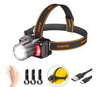 SuperFire LED Head Torch Rechargeable, 50000LM Super Bright Zoomable Led Headlamp with Sensor Control & 8 Light Modes, Waterproof Headlights with Red Light for Camping Running Fishing Hiking