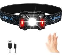 SuperFire LED Head Torch Rechargeable Motion Sensor Headlamp 5 Modes Waterproof