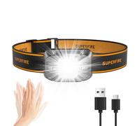 SuperFire Rechargeable Head Torch with Hands Free Sensor Control, 2000 Lumen USB-C Waterproof Headlamp, 14 Modes & Red Light, Adjustable Headband for Camping, Hiking, Running (IP44, 30 Hrs+ Runtime)