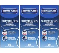 Superfloss, Dental Super Floss Threader, 50 Pre-Cut Strands Pack of 3, Ideal Oral Floss for Braces, Bridges and Wide Spaces, 150 Strands in Total, Mint