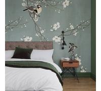 Superfresco Easy Birds & Blossom Dark Duck Egg Print To Order 3M X 2.8M Mural In Blue Blue