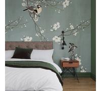 Superfresco Easy Birds & Blossom Dark Duck Egg Print To Order 3m x 2.8m Mural | Wallpaper Roll